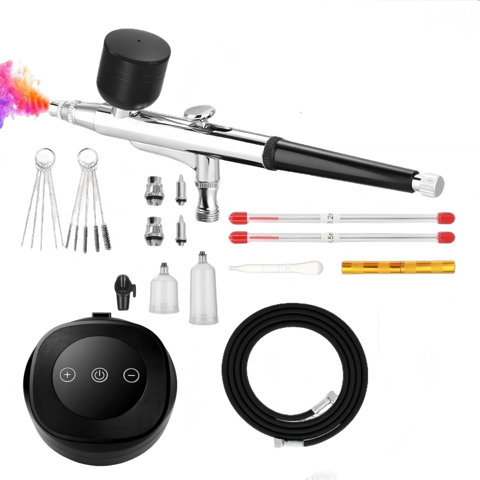 Airbrush Set mit Kompressor, Dual Action Airbrush Set mit 3 Druckstufen & 0,3/0,3/0,5mm Düse, Air Brush Pistole Set für Modellbau Make Up Kunst Kuchendekoration Tattoo Färbung