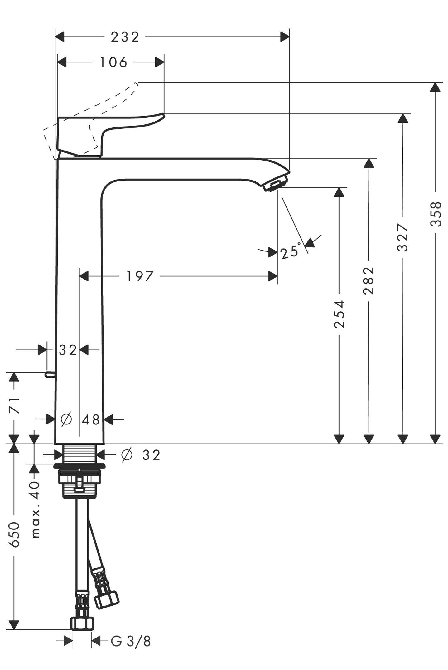 hansgrohe Metris Jednouchwytowa bateria umywalkowa 260 z cięgłem chrom, 31082000