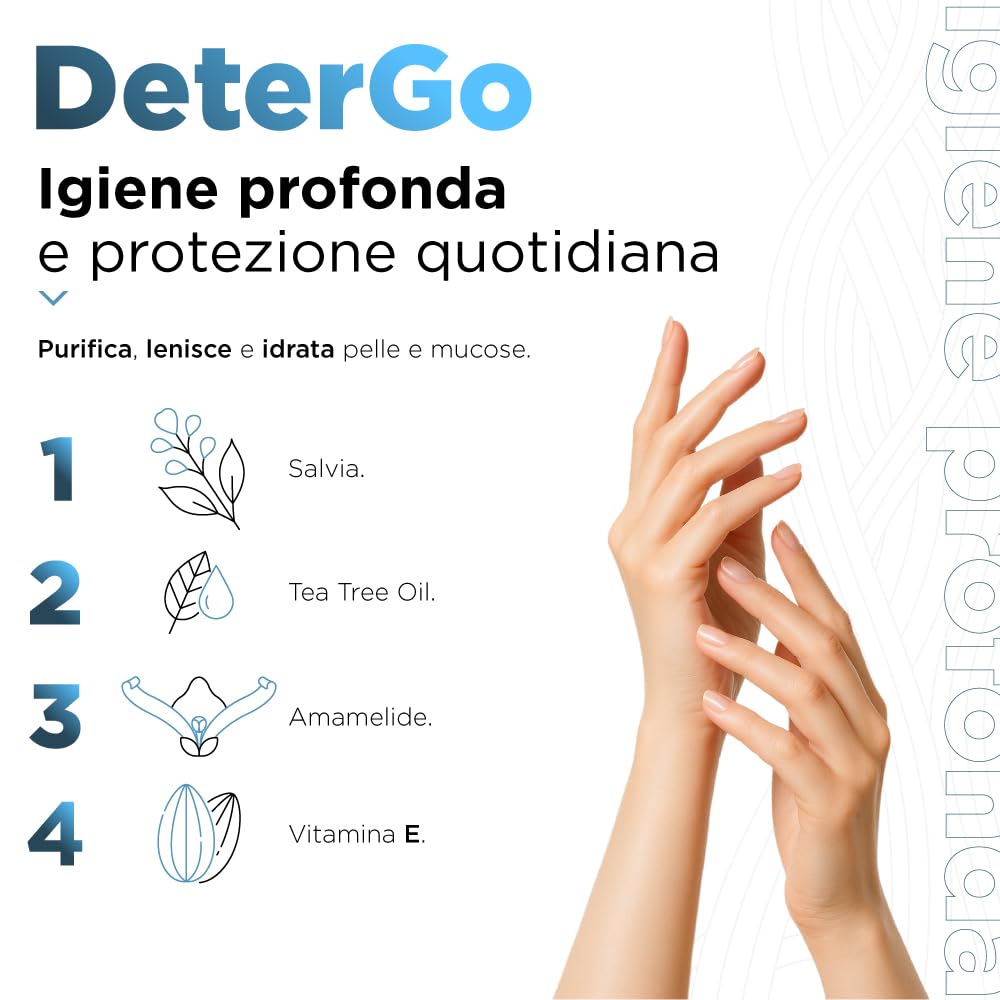 SoloUno DeterGo - Spray detergente igienizzante con Clorexidina, vitamina E, antibatterico, senza risciacquo, per cute e mucose, senza parabeni, flacone da 200 ml