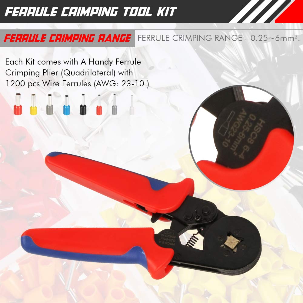 Ferrule Crimping Tool Kit Wire Crimper Pliers Set AWG 2210 with 1200