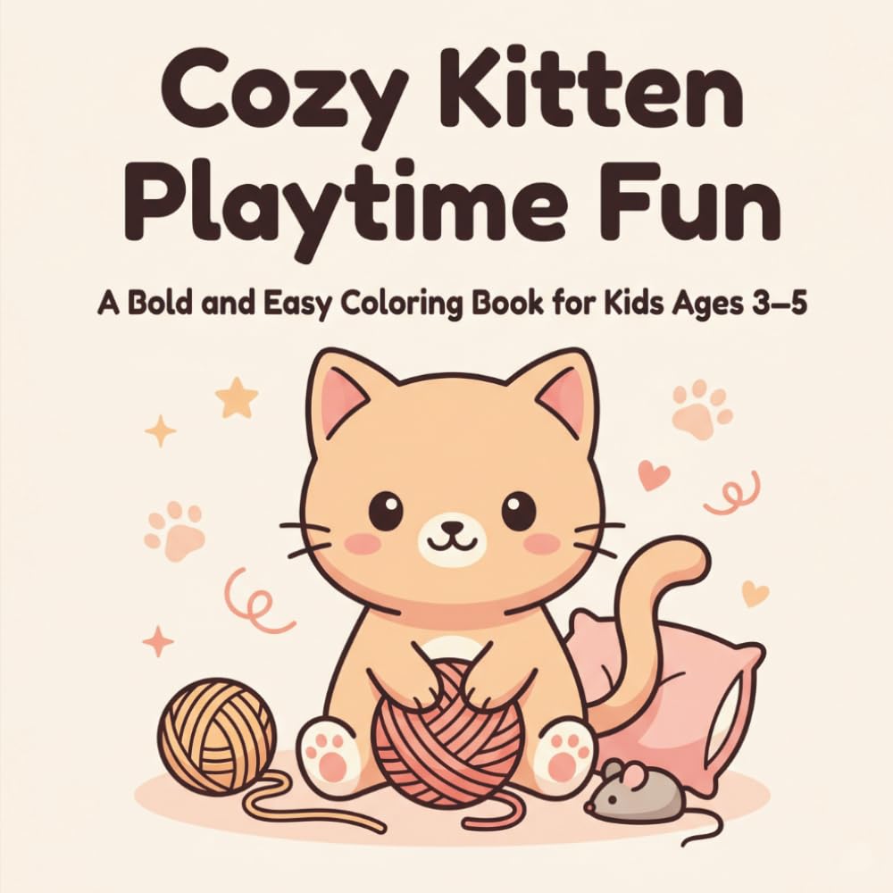 Cozy Kitten Playtime Fun: A Bold and Easy Coloring Book for Kids Ages 3–5 with Cute Kittens, Toys, Yarn, Naps, and Sweet Little Adventures