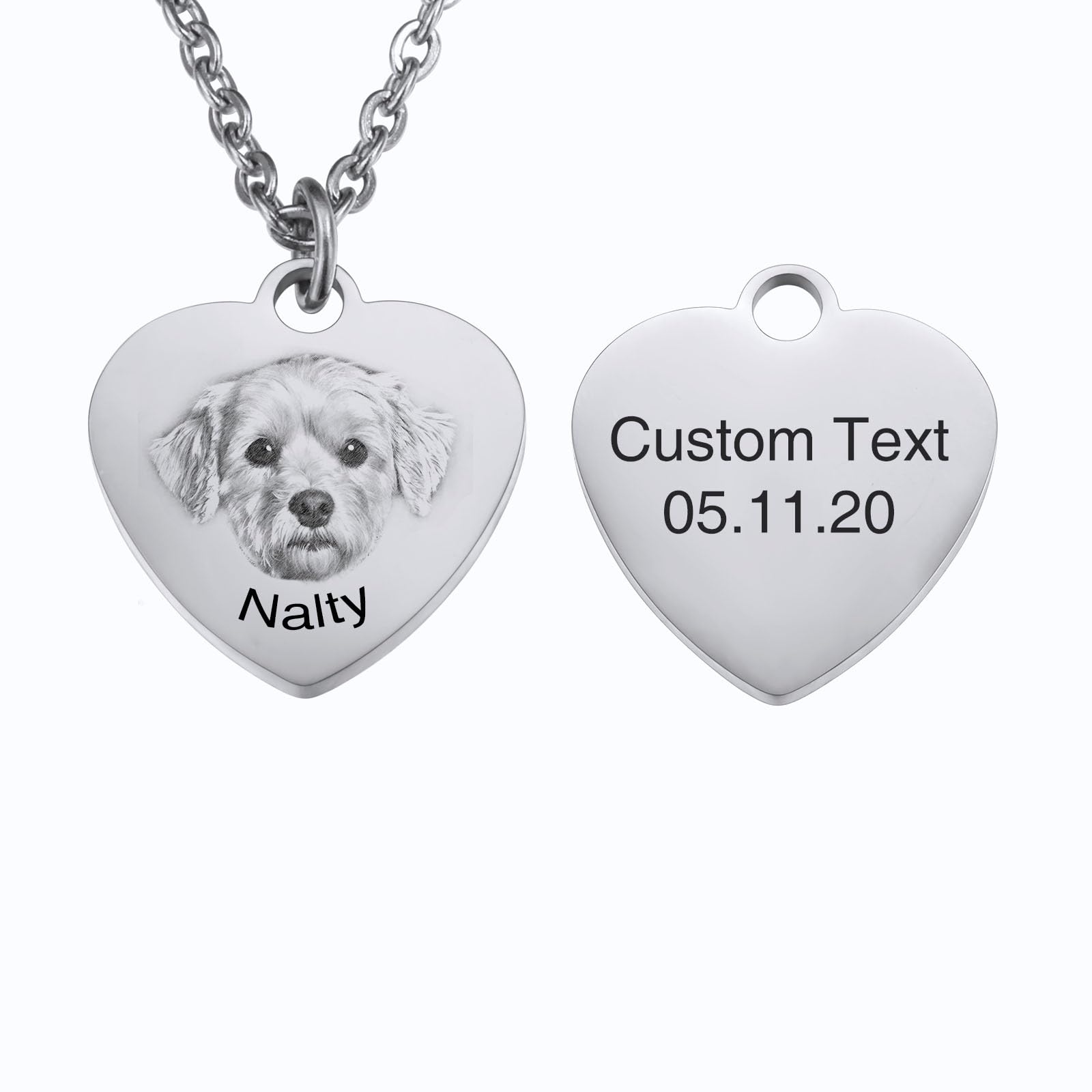INBLUE Personalizada Pet Retrato Collar para Mujeres de Acero Inoxidable Ronda/Corazón Disco Grabado con Nombre Foto Mascotas Recuerdo Regalos para Amantes de las Mascotas