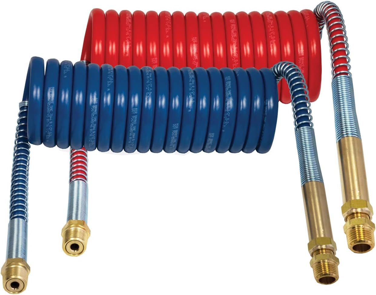 Tectran Industry Grade Aircoil Brake Assembly Set w/Brass Handles | 12" Pigtail Trailer End Lead | 1/2” NPT Fittings | Quick Installation | (Red & Blue Set, 15' Length x 12" Tractor Lead)