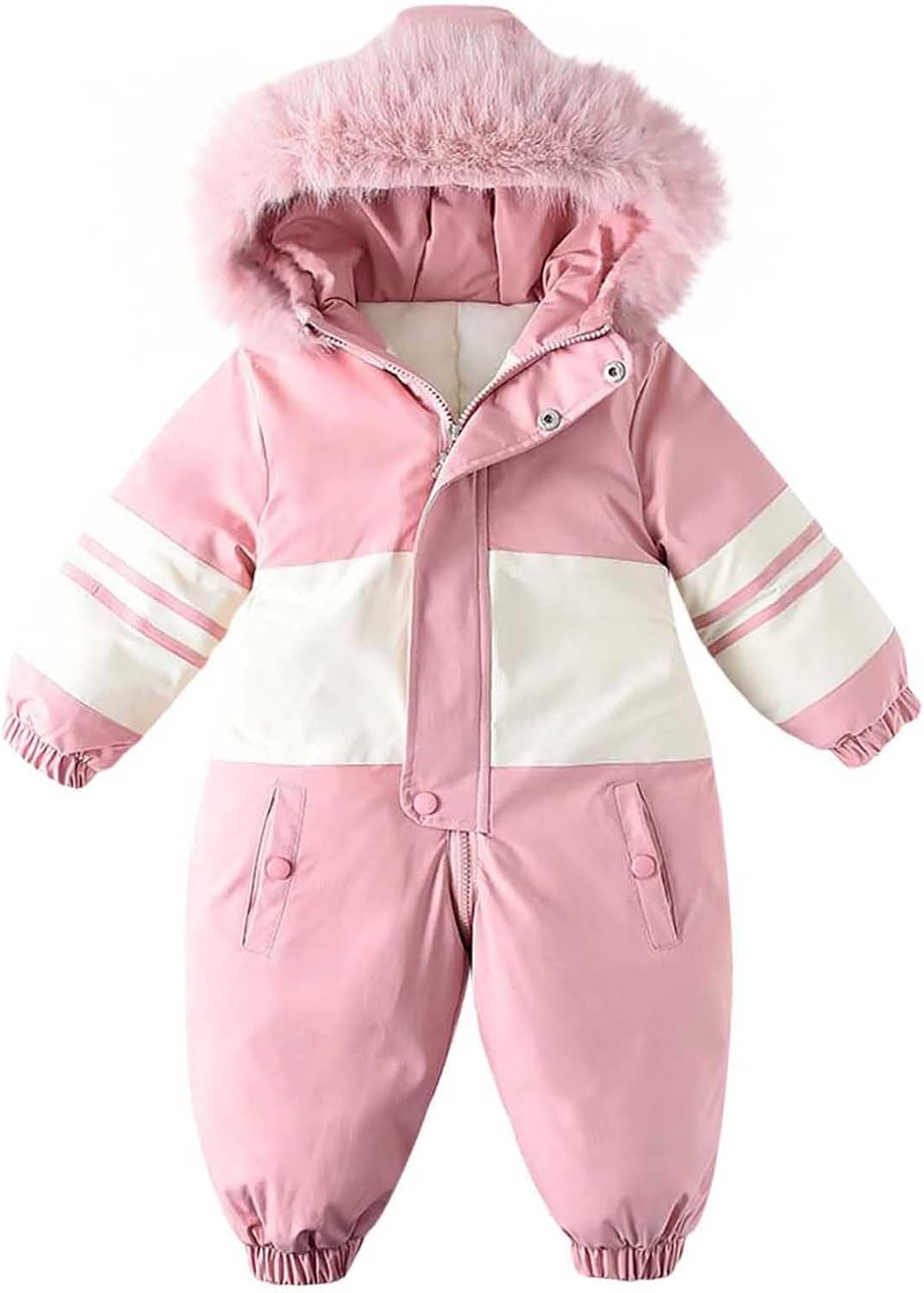 Toddler Snow Suits Kids Winter Puffer Padded Snowsuit Girls Boys Faux Fur Hooded Jumpsuits Waterproof Windproof Coat #07 Pink 12-18 Months - Image 1 of 9