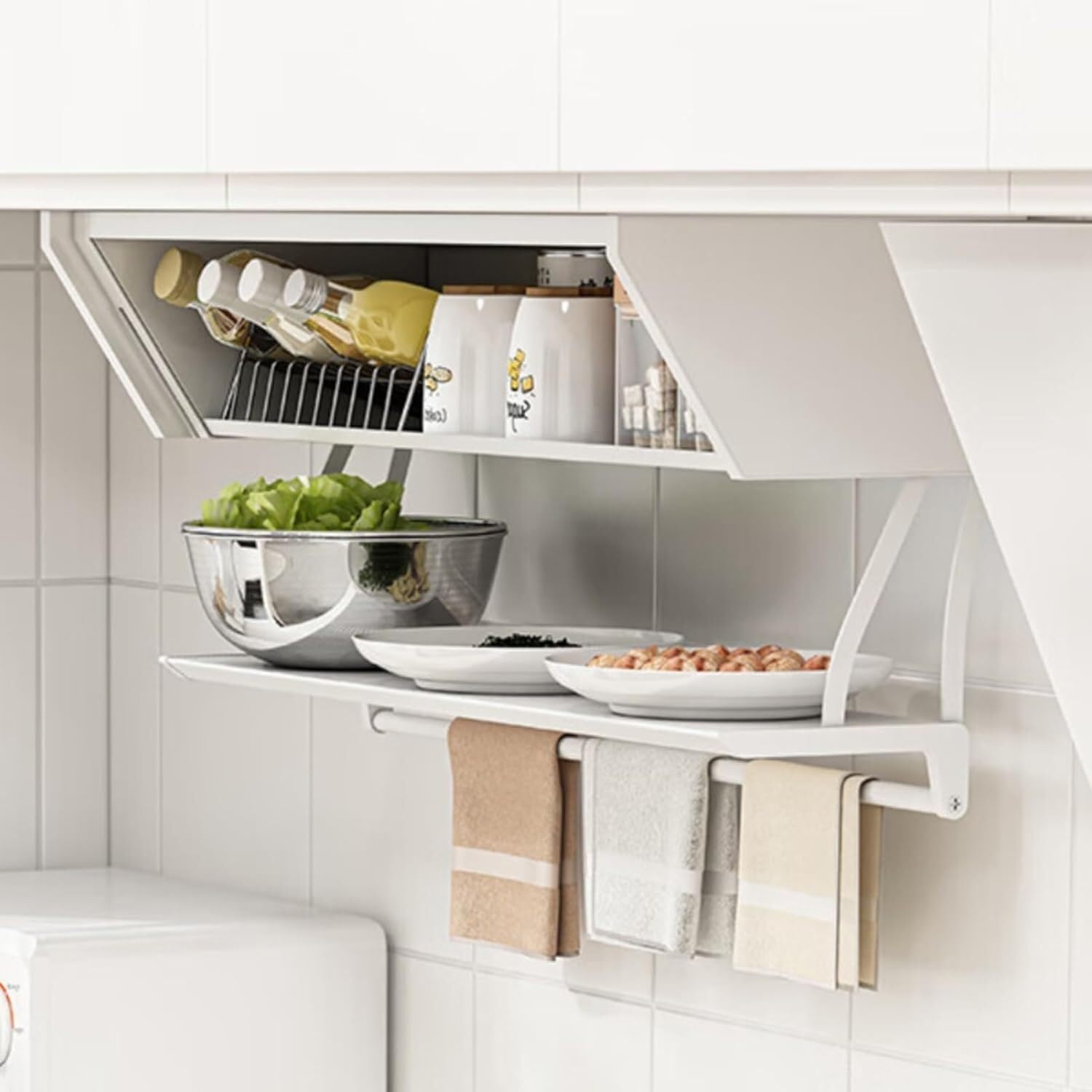 Organizador de especias de metal con puertas de gabinete Organizador de cocina desplegable con brazo robótico con doble amortiguación Organizador desplegable de 2 niveles Organizador de cocina de gran