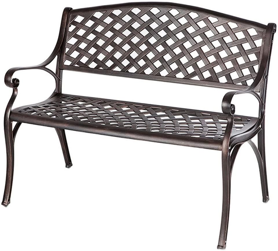 Patio Furniture Bench Nordic Retro Outdoor Garden Bench Cast Aluminum Metal Double Sofa Chair Suitable for Park Courtyard Lawn Balcony Outdoor Bench(B)