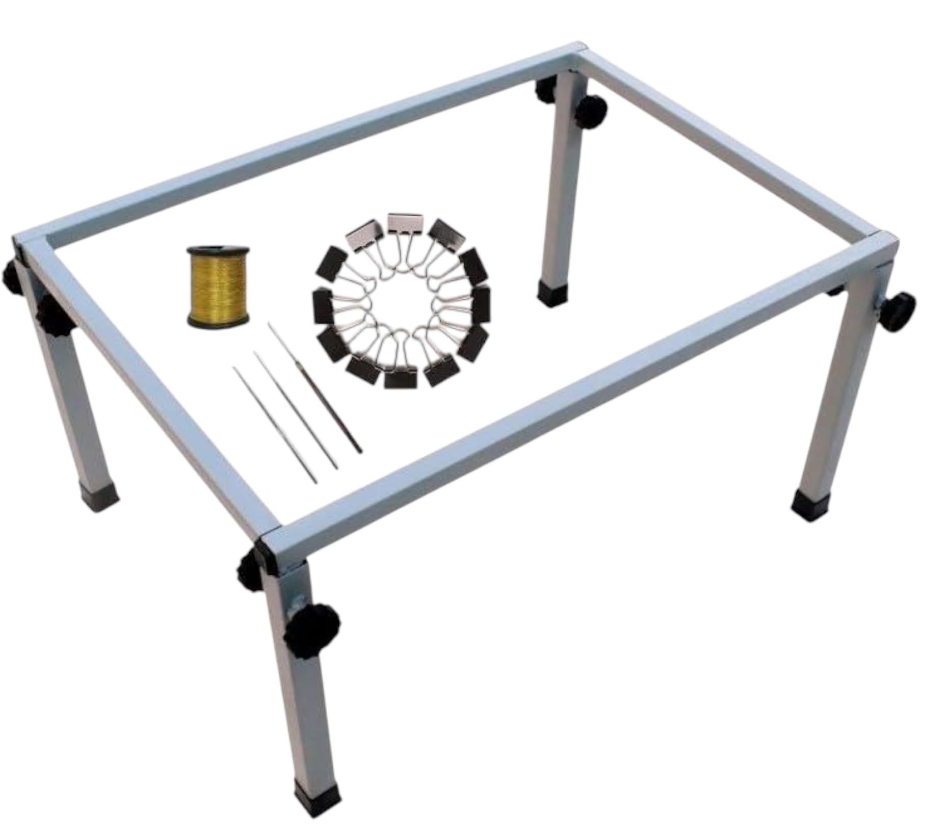 Ragro Box Square Type Aari Stand 24 X 16-Inches Size Aari Embroidery Stand/with 3Aari Needle/ Gold Zari Thread and 12 Clip /Alternative for Hoops/Aari Work Materials