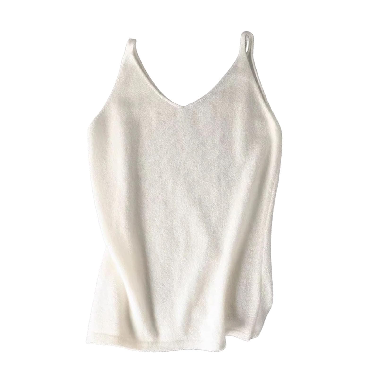 Débardeur tricoté en cachemire et col en V pour femme, sans manches, blanc, taille L