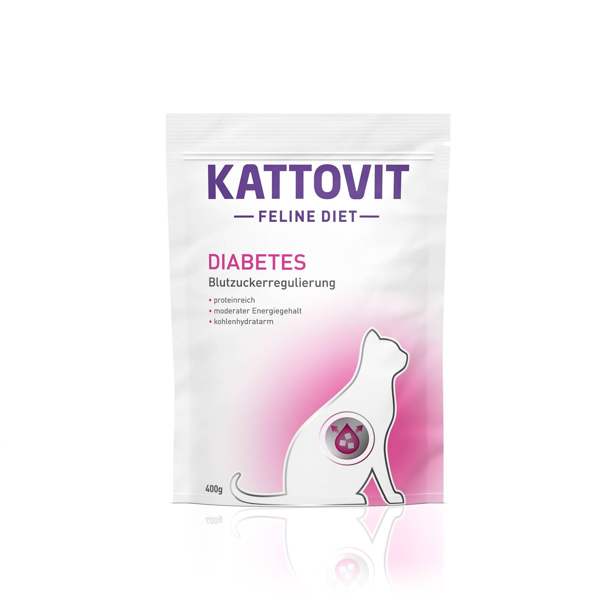Kattovit - Diabetes Trockenfutter für Katzen | Diät Katzen-Trockenfutter speziell für Katzen mit Diabetes oder Übergewicht. Blutzuckerregulierendes Katzendiätfutter | 6 x 400 g