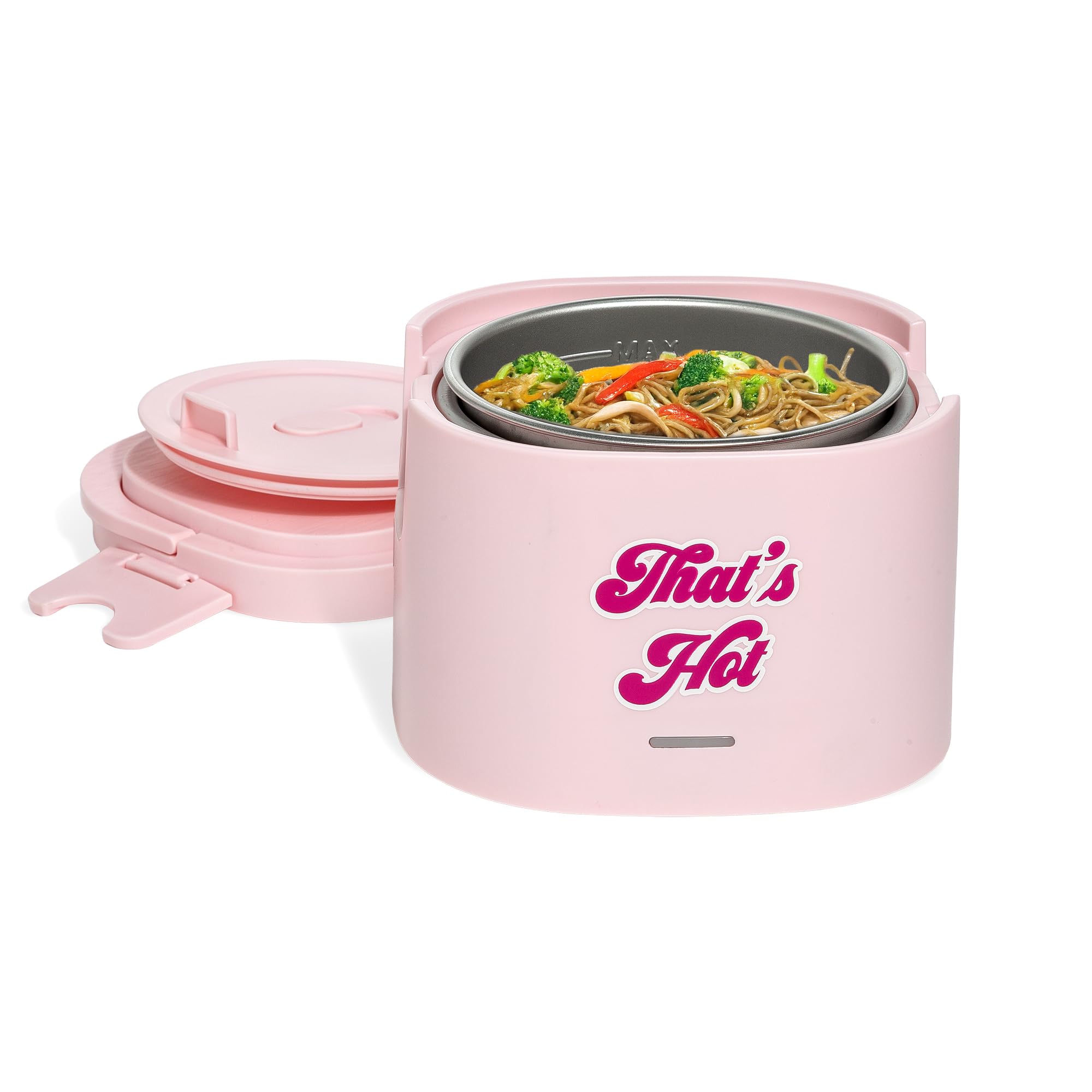Paris Hilton Electric Lunch Warmer, 20-Ounce Stainless Steel Portable Food Container With Sealing Lid, Removable 2.5-Cup Inner Dish, “That’s Hot” Front Decal, Pink