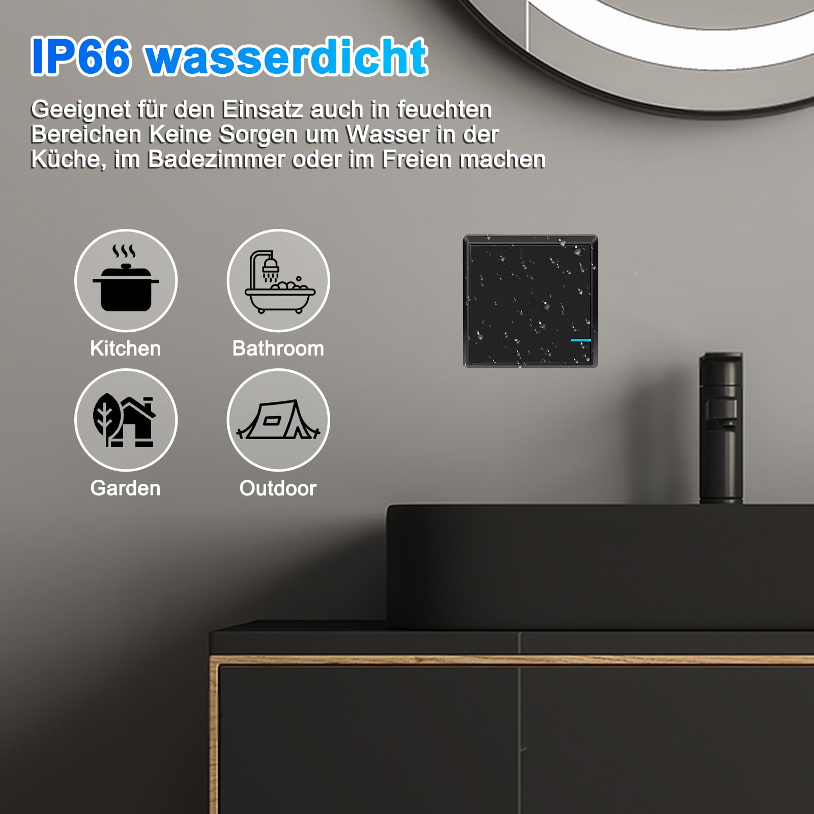 NineLeaf Funkschalter und Empfänger Set 230V,schwarz Funk Lichtschalter ohne Verkabelung,400m Reichweite,IP66 wasserdicht für Bad,Küche,Garten & Außenbeleuchtung,10A/1000W,4PK