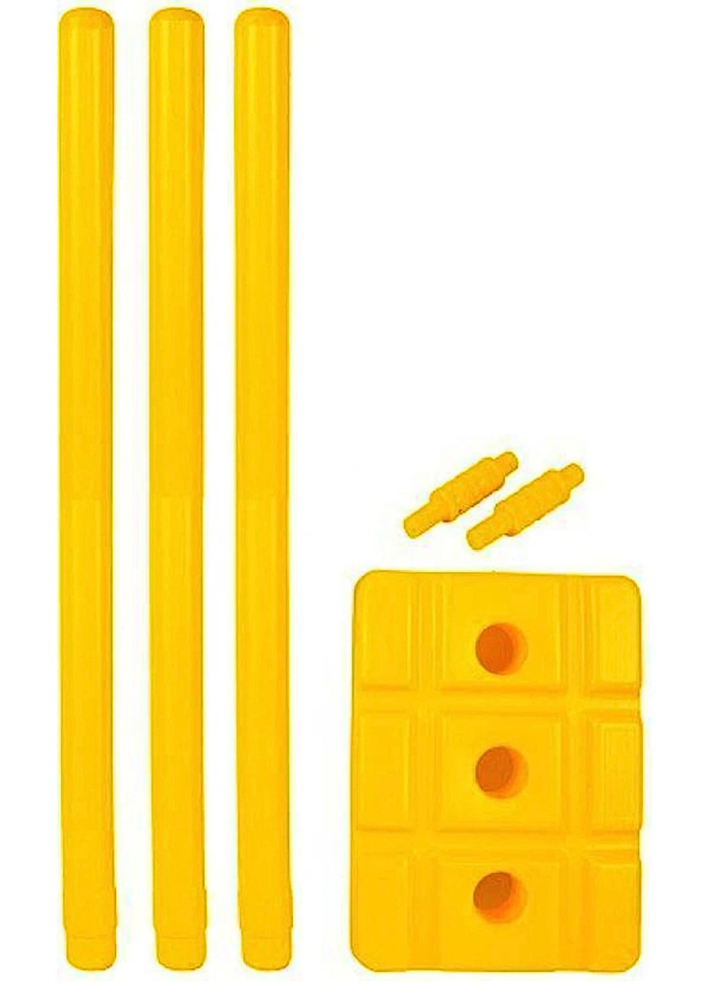 Heavy Plastic Wicket Cricket Stumps Set- 3 Stumps + 2 Bails + 1 Base (Yellow)-image-49