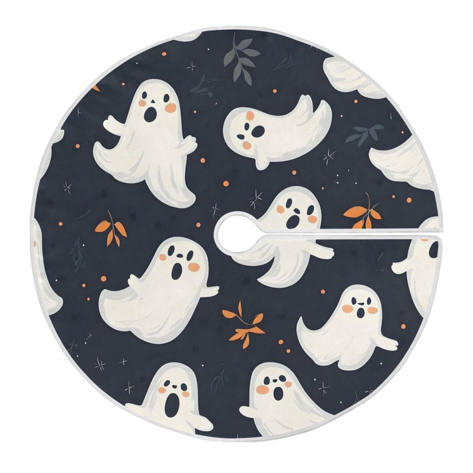 Christmas Tree Skirt Halloween Ghosts Xmas Tree Ornaments Christmas Tree Mat for Decorations Holiday Party 90cm