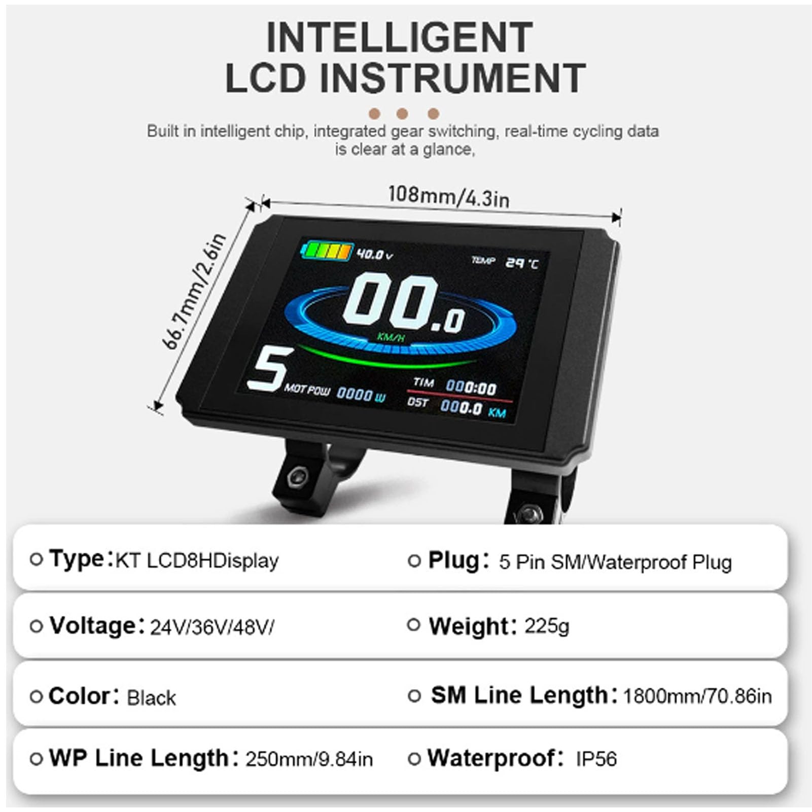 Bnineteenteam Miernik LCD do Hulajnogi, Panel Sterowania Hulajnogi Elektrycznej ABS Zapewniający Lepsze Wrażenia z Jazdy na Rowerze z Prędkościomierzem, Tablica Rozdzielcza Napięcia dla Rowerów