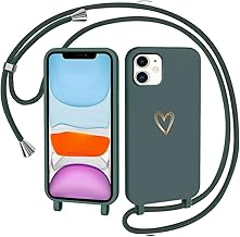 CaseLover Mobile Phone Strap Compatible with iPhone 11, Case with Strap, Heart Pattern, Silicone Necklace Mobile Phone Case with Removable Cord for Hanging, Shockproof Bumper Mobile Phone Protective