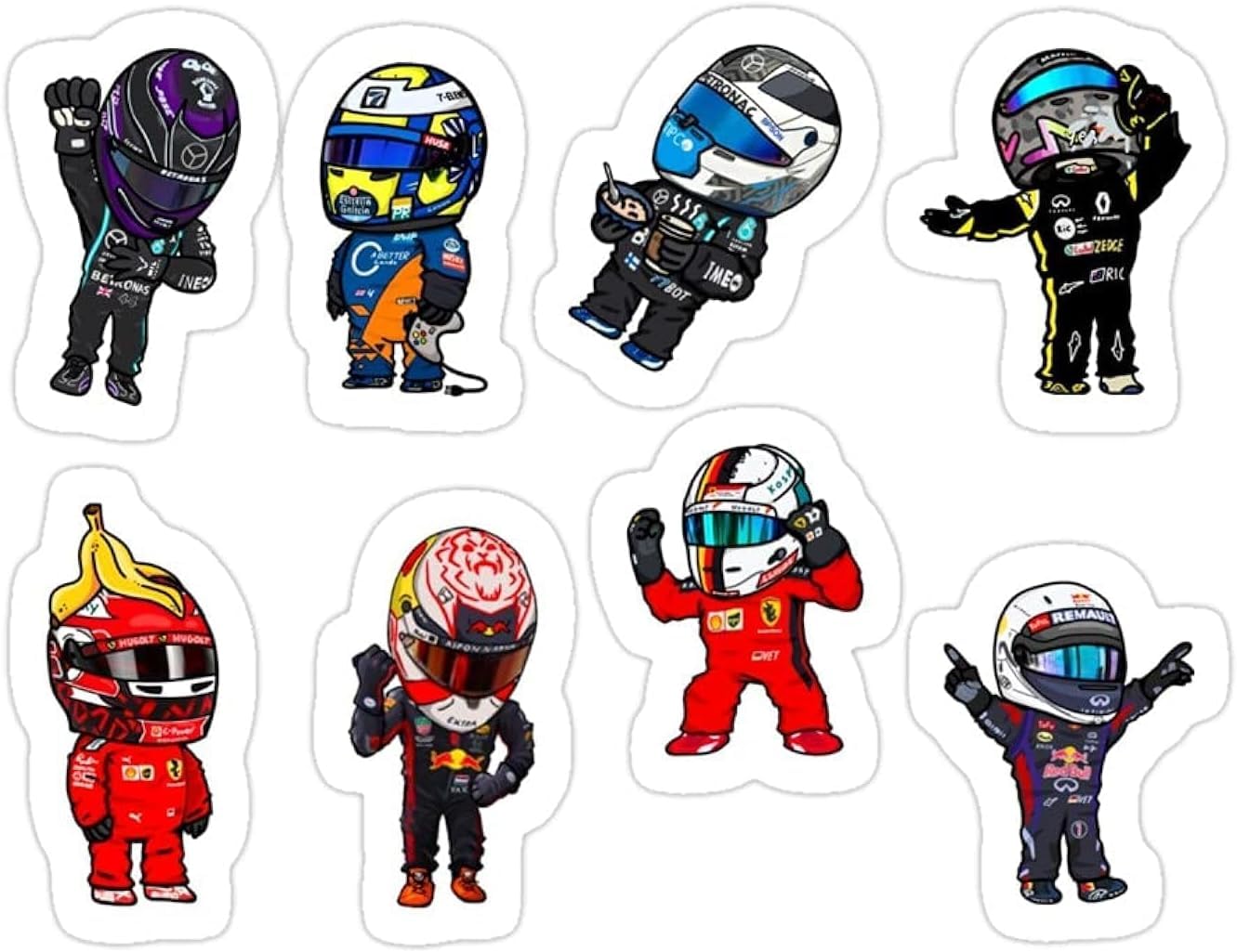 (3 PCs/Pack) Stickers F1 Mini Drivers Pack 3x4 Inch Vinyl Decals for Wall Laptop Bike Car Bumper Helmet Water Bottle