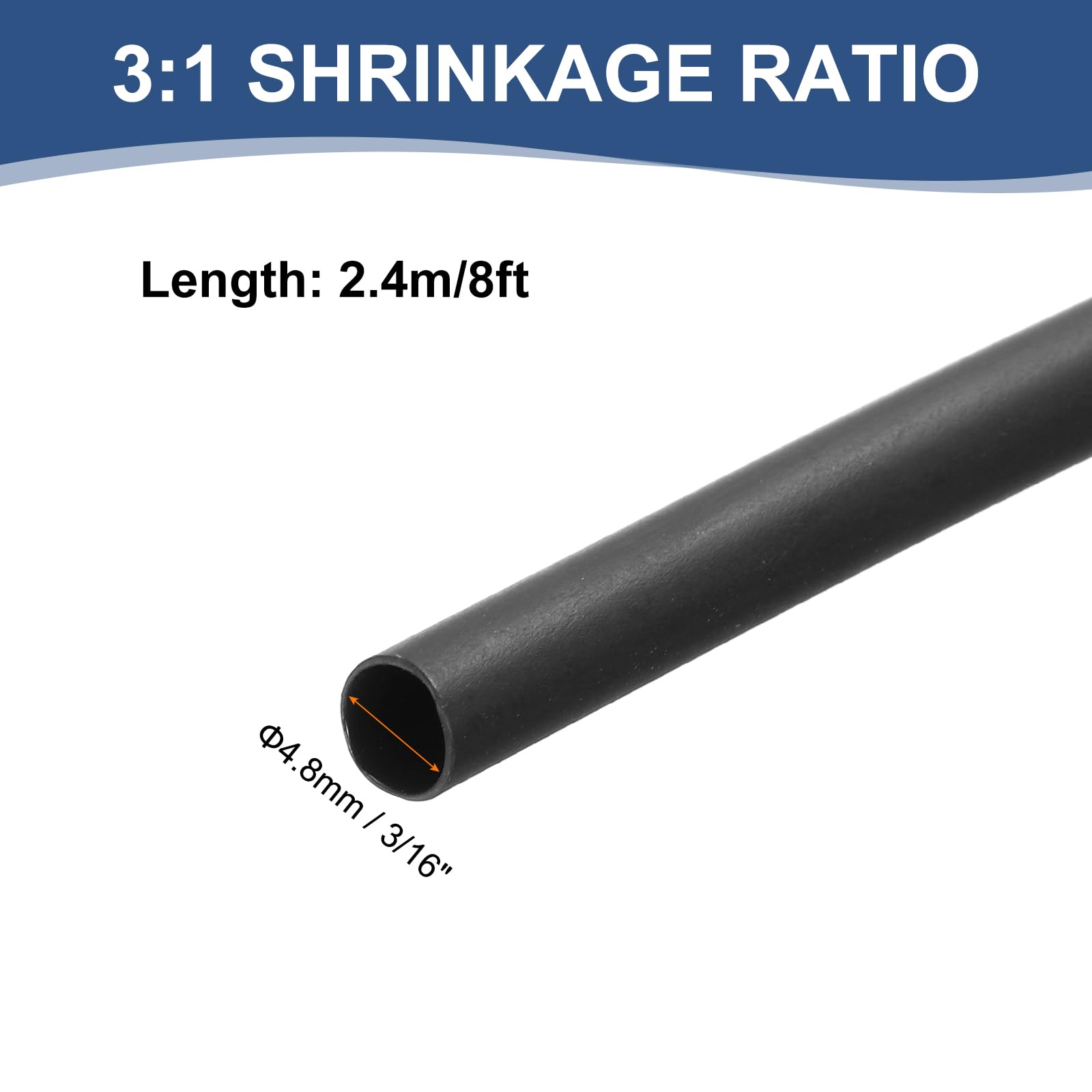 MECCANIXITY 3/16 Inch Heat Shrink Tubing, 3:1 Waterproof Adhesive Marine Grade Heat Shrink Wrap Tube for Wires, 8ft, Black
