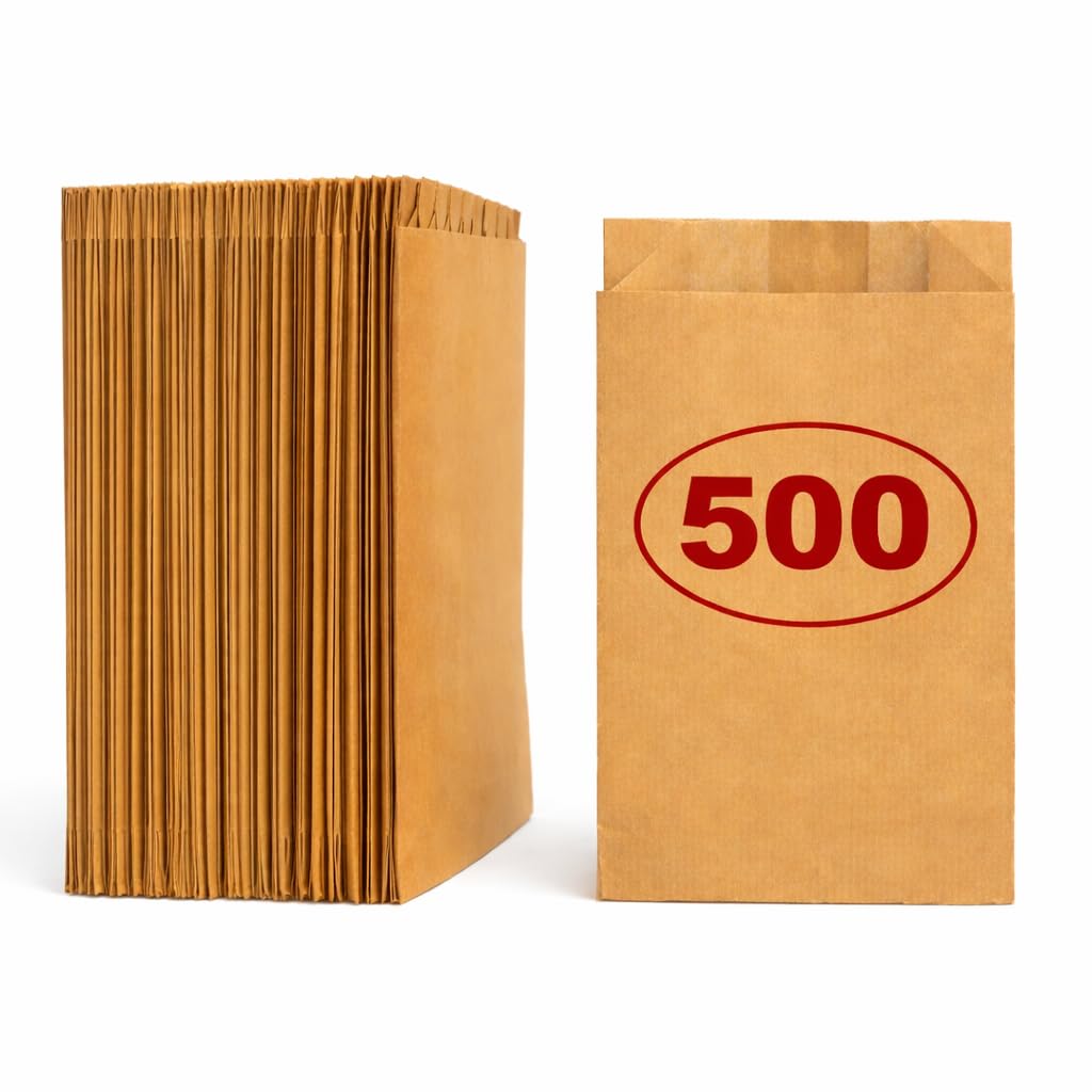 VEZODEK Brown Kraft Paper Bags for Kids Party Favour Small Food 20x12cm, It Can Be Used As Sandwich Bread Lunch Bag, Sweet Gift Bags, Popcorn Bags (500)