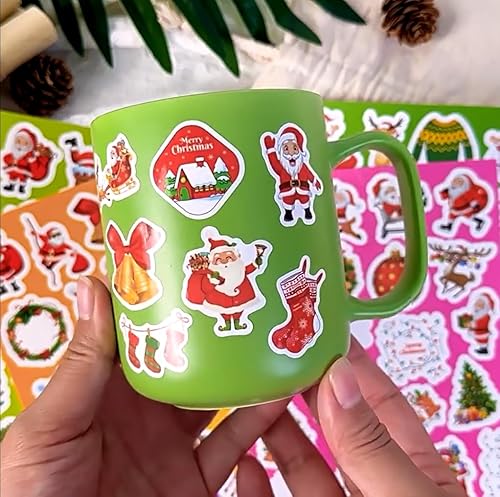 Miniatura 6 de Calcomanías navideñas para niños, 160 unidades, 8 hojas, vinilo que no se repite, decoraciones impermeables: árbol, copo de nieve, Papá Noel, alce y