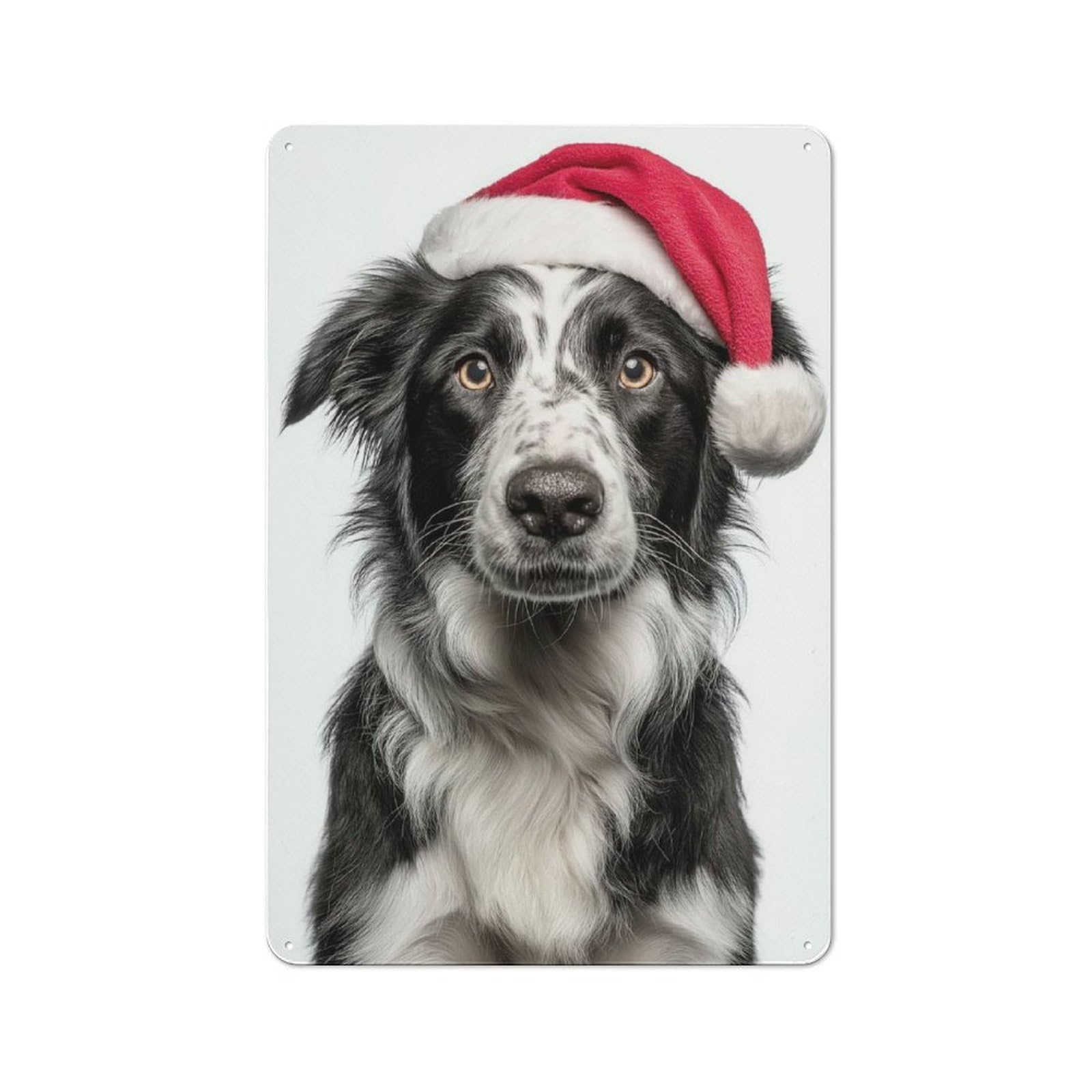 Junmoney Border Collie Dog With Santa Hat Industrial-Style Metal Sign 30X20cm For Home Bar Wall, Housewarming Wall Decor For People Furnishing Home Bar