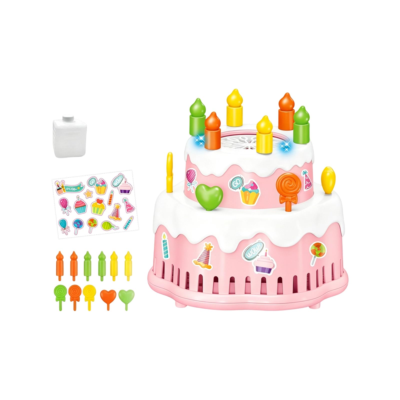 Electric Cake Bubble Machine for Birthday Parties – Automatic Bubble Blower with Music & LED Lights – Cake Shape Bubble Maker with Accessories for Family Gatherings & Celebrations (Pink)