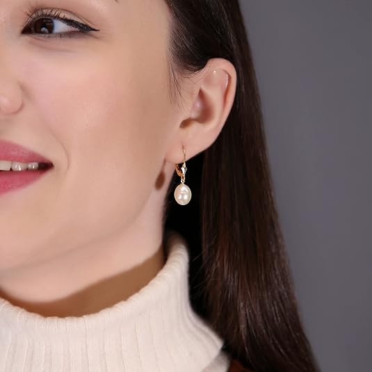 Boucles D'oreilles Dormeuses - Perle De Culture Sur Laiton Doré 14k - Neuf étiqueté