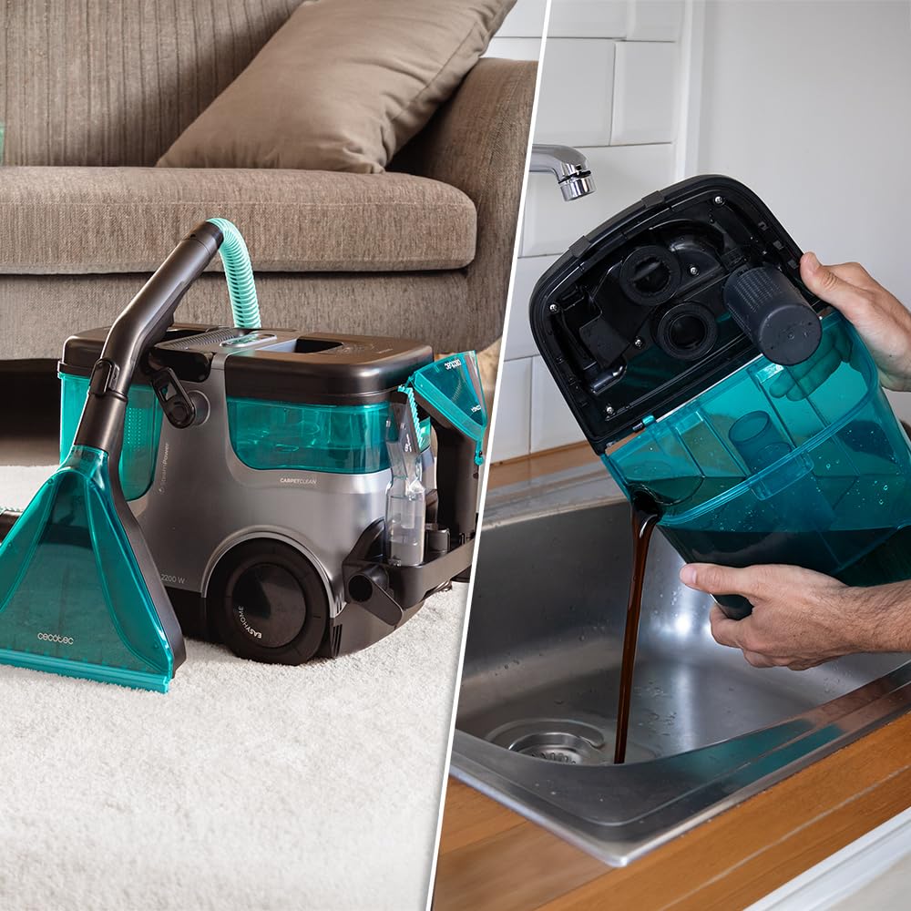 Cecotec Aspirapolvere Lavatappeti Conga CarpetClean 30000 Steam. Potenza 2200 Watt, Aspirazione 18 kPa, Vapore e Acqua calda, Raggio di 8 Metri, grande Serbatoio, Ruote integrate, Igiene imbattibile