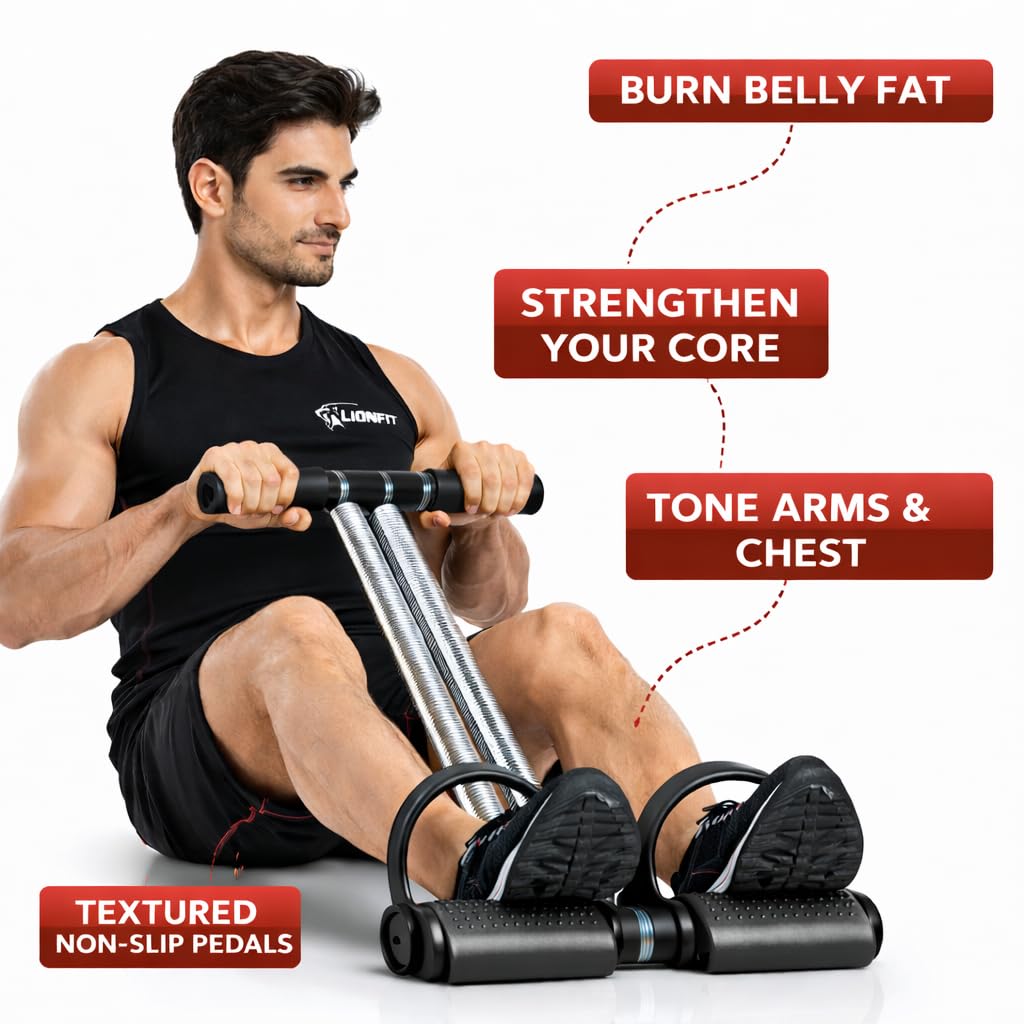 SUREFIT Double Spring Tummy Trimmer for Home Workout | Heavy Duty ABS Exerciser with Foot Pedals & Foam Handle | Belly Fat Burner, Core Strength & Full Body Fitness Equipment for Men & Women 2