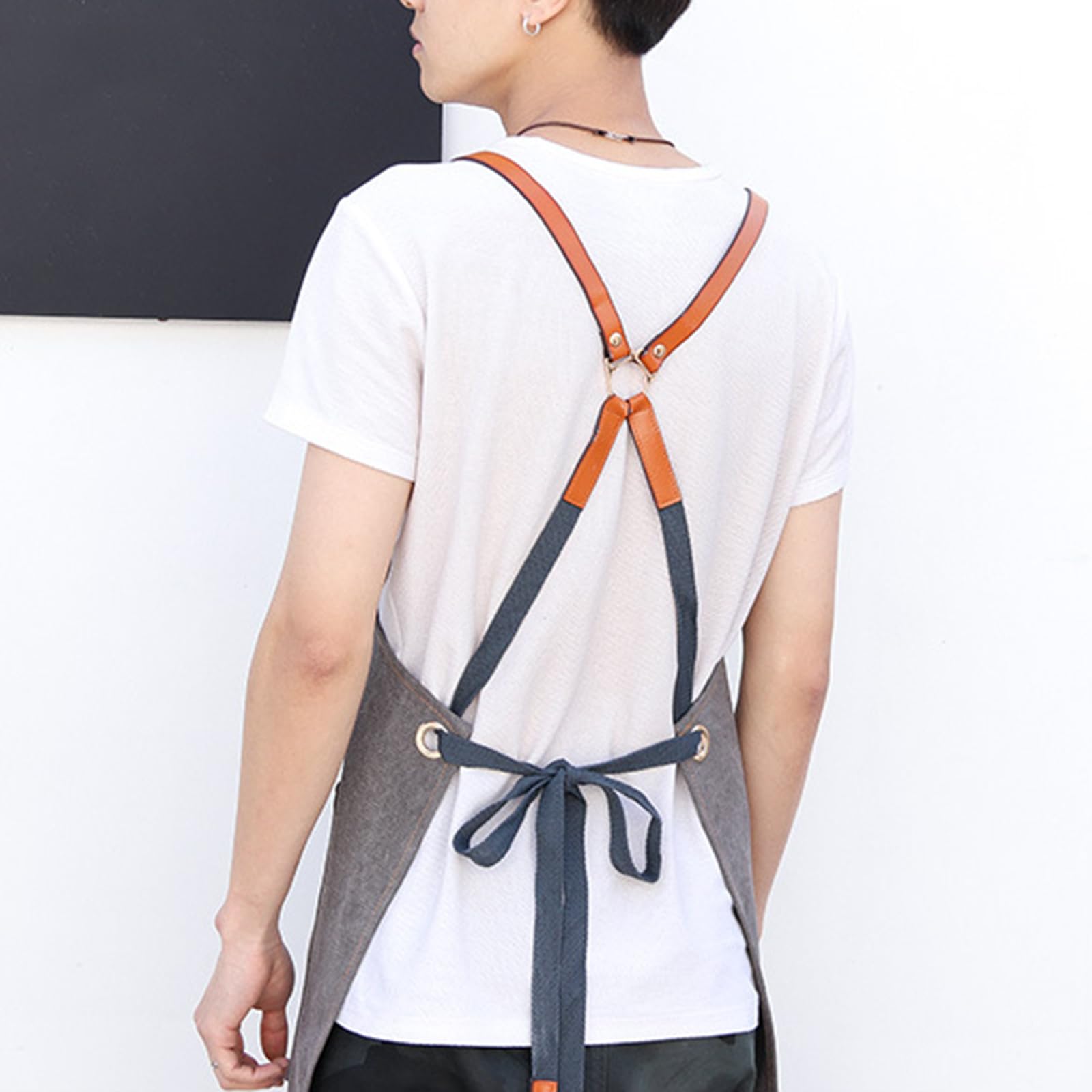 Tabliers, Tabliers de chef for hommes et femmes avec grandes poches, tablier travail réglable en denim à dos croisé, taille M XXL, gris