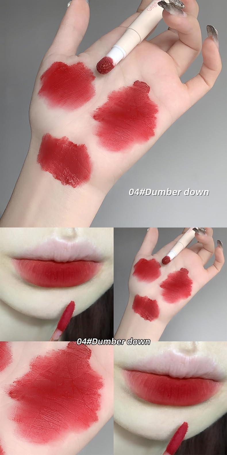 Gege Bear Velvet Mist Lip Powder Cream | Cloud-Like Lip Mousse | Soft Matte Lipstick for Women | Smudge-Proof & Long-Lasting Lip Color | Non-Sticky & Featherlight Feel | Easy to Blend & Layer | Soft Focus & Airbrushed Lip Look | (03# Ciney Pepper, 4g) 4