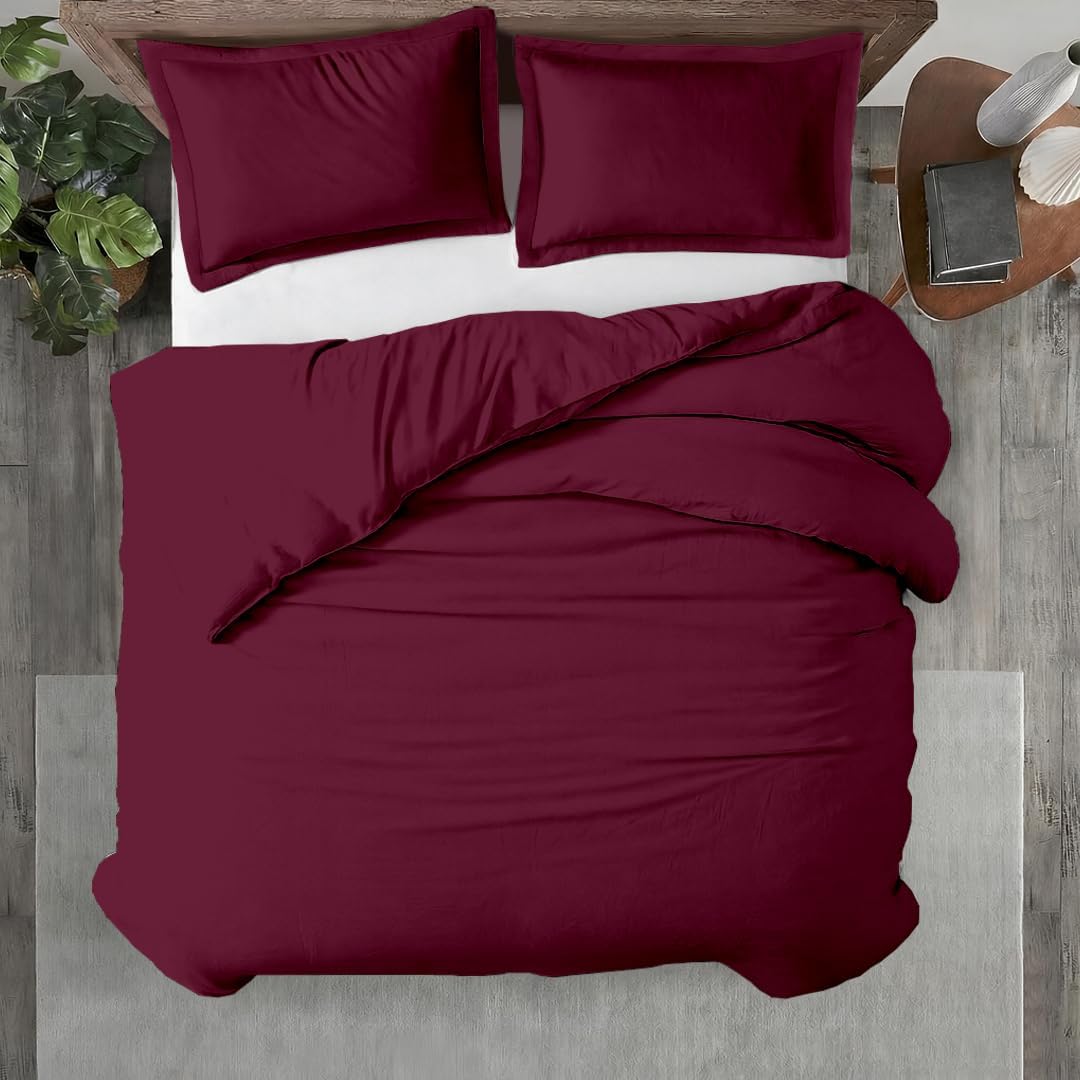Kotton Culture 3 Pc Duvet Cover Queen Size/Full Size Set-100% Egyptian Cotton 600 Thread Count Ultra Soft Premium Durable Comforter Cover Zipper Closure & Corner Ties- (Red Burgundy, 90" X 90")