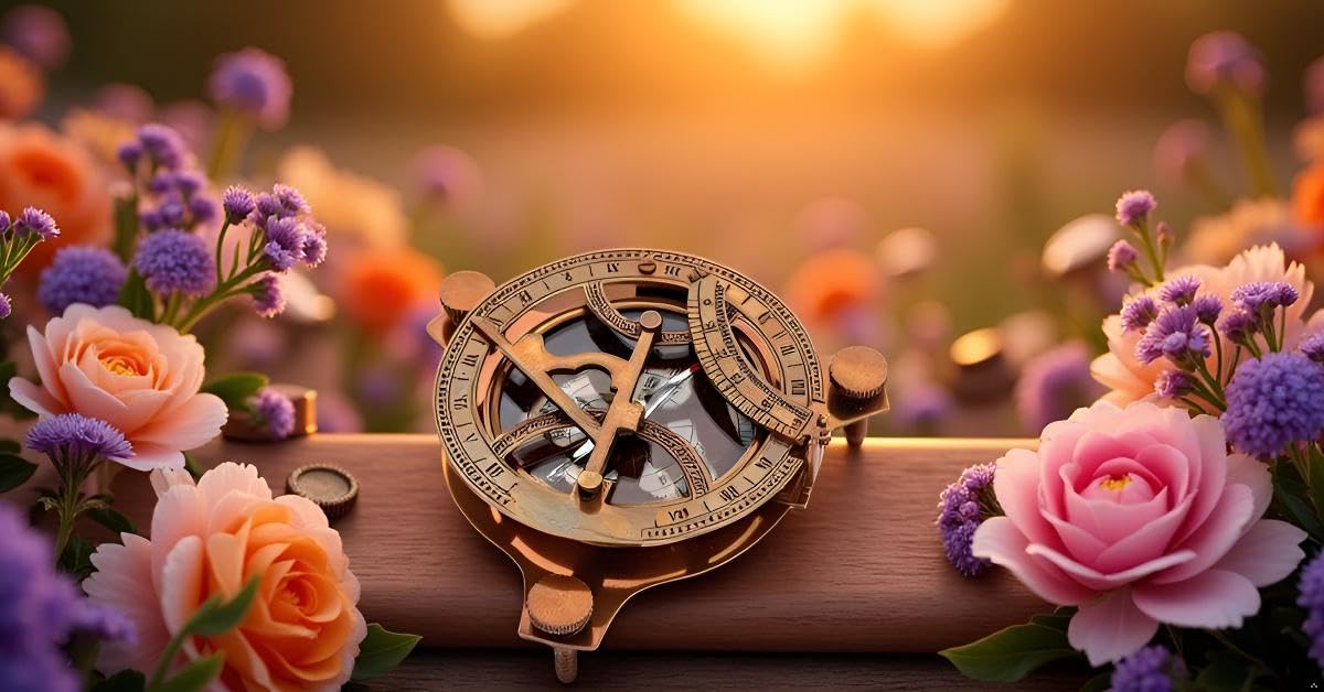 Reloj de sol antiguo réplica de brújula de latón macizo con caja de madera