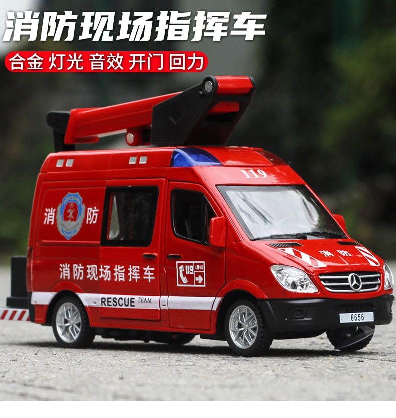 Pihura 1 32 Scale City Services Ambulance Police Car Fire Rescue Model | Alloy Die Cast Metal Pull Back Toy Cars | Fire Truck Model for Kids | Interactive Vehicle Playset for Role Play 1