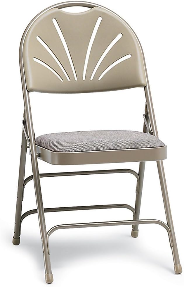 1000 Series Triple Brace, Fan Back Padded Folding Chair [Set of 4] Color: Beige Seat/Beige Back/Beige Frame