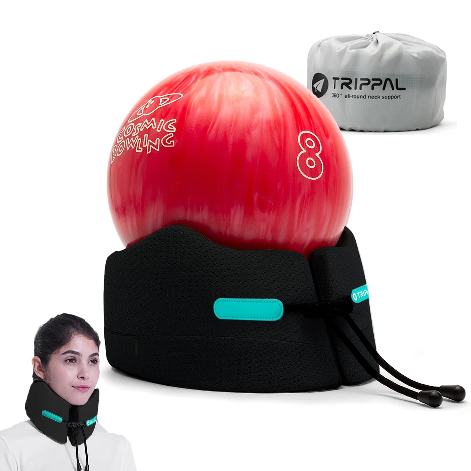 Travel Pillow, Super Neck Chin Head Support, Memory Foam, Neck Pillows for Travel Sleeping Airplane Car Office with Compact Carry Bag Black Small