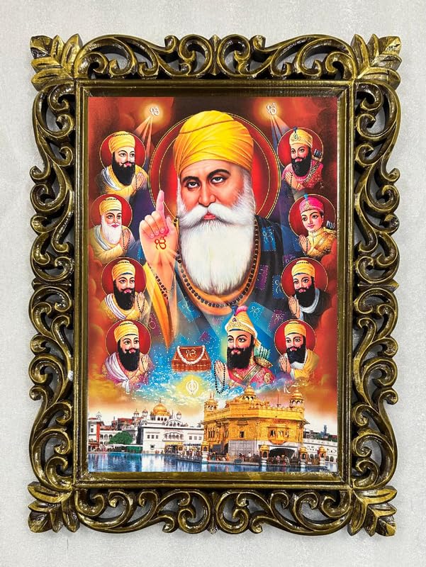 Impression photo Sikh 10 Gurus avec cadre bois poli Duco