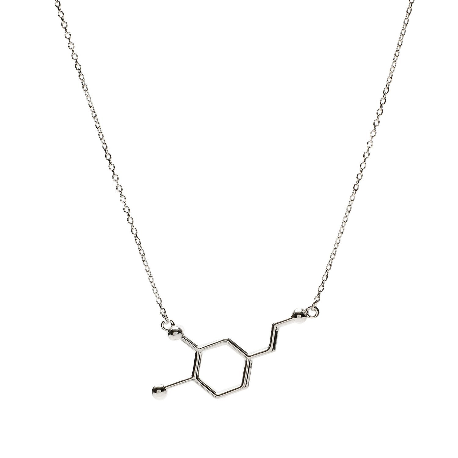 Dopamina Molecola Pendente Ciondolo con Collana | Realizzato in Argento Sterling 925, Placcato Oro e Oro Rosa