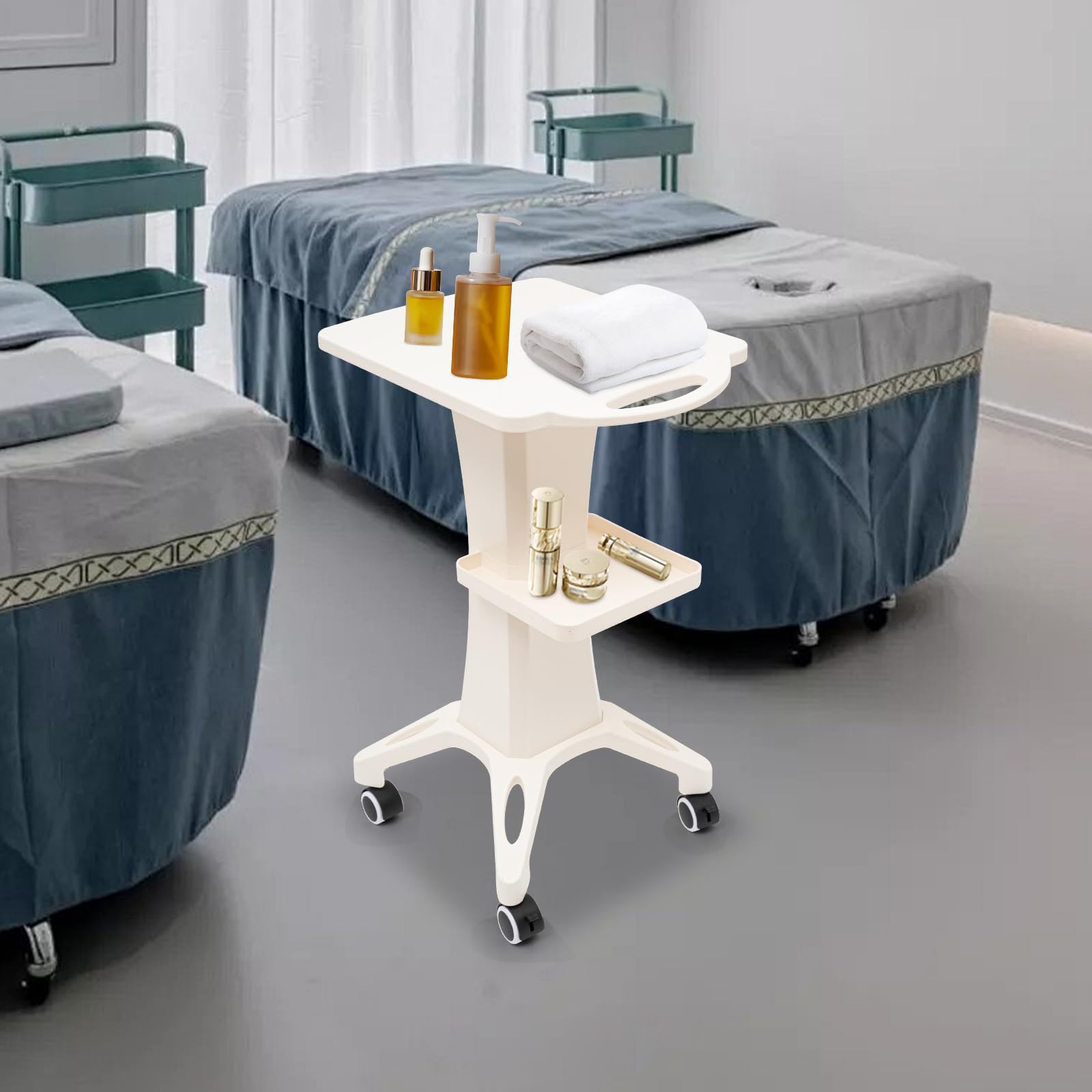 Carrello per salone di bellezza, carrello a 2 ripiani, per spa, attrezzature di bellezza, manutenzione, vassoio portaoggetti, carrello porta macchina di bellezza, carico massimo 40 kg