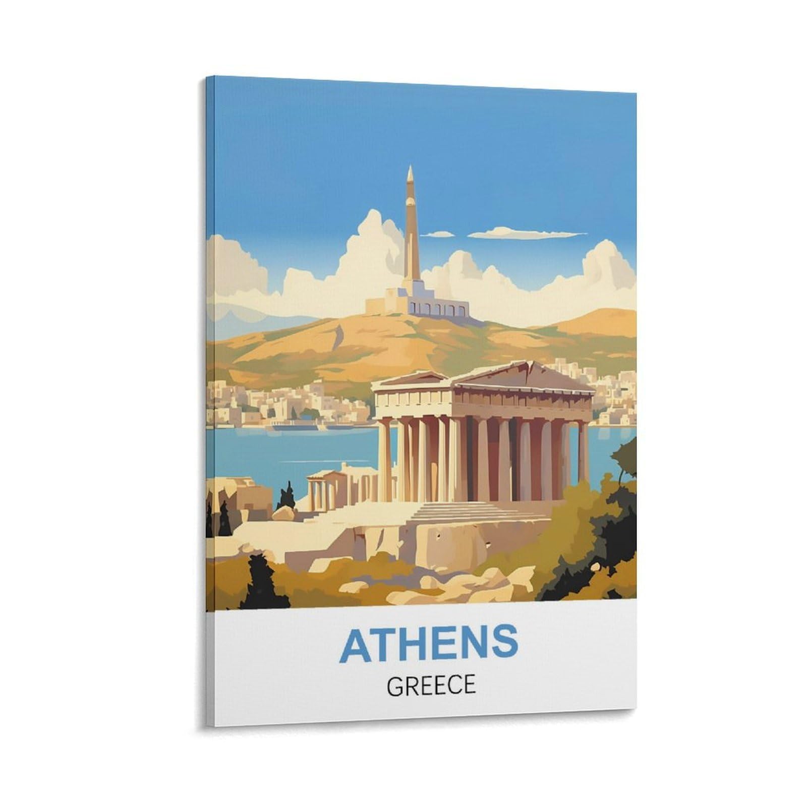 Lolwnni Frame-Style Athens Greece Vintage Travel Posters 08X12inch(20X30cm) Canvas Wall Art Print Picture Paintings For Living Room Bedroom Decor