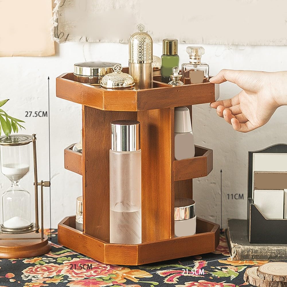 Organizador giratorio de madera para hombre, soporte de colonia de 3 niveles y soporte para reloj con 9 compartimentos, estante de almacenamiento de escritorio, accesorios para gafas de sol