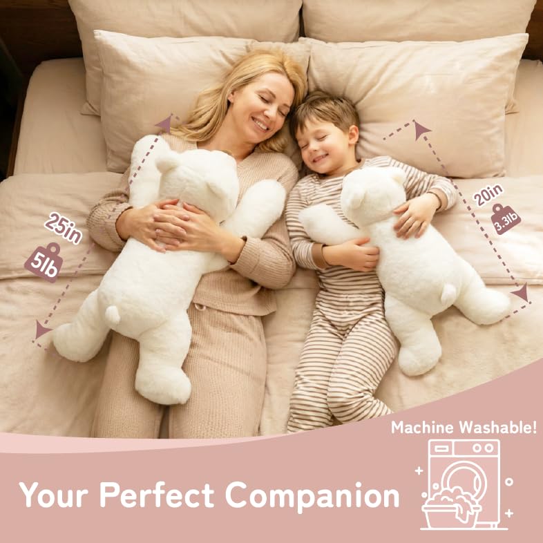 Image of Niuniu Daddy Weighted Polar Bear Stuffed Animals for Kids & Adults, 25 inch | 5lb Large Weighted Plushies Pillow for Sleeping and Calming, Cute Lying Plush Toy Huggable Gift for Everyday Comfort