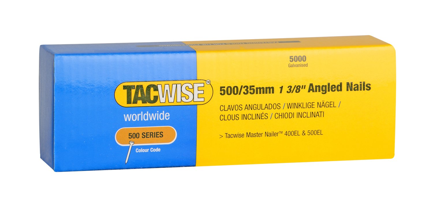 Tacwise 0826 Type 500 (18G) / 35 mm Galvanised Angled Brad Nails for 400ELS, 26° Incline, Pack of 5,000