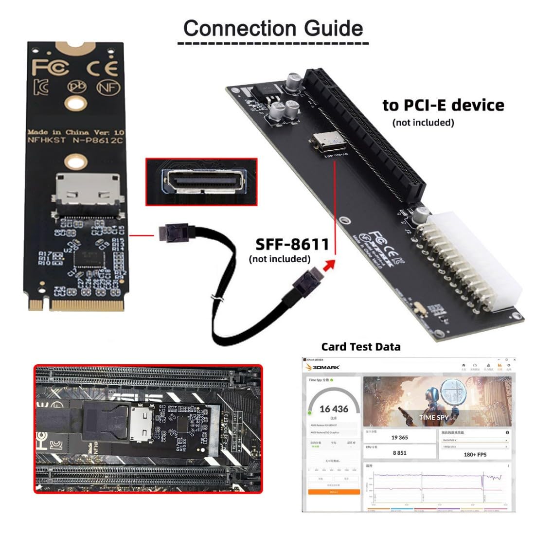 chenyang Oculink SFF-8612 to PCI-E 4.0 NVME M.2 M-Key Host Adapter with ReDriver Chipset Support 2242/2260/2280mm for External Graphics Card & SSD