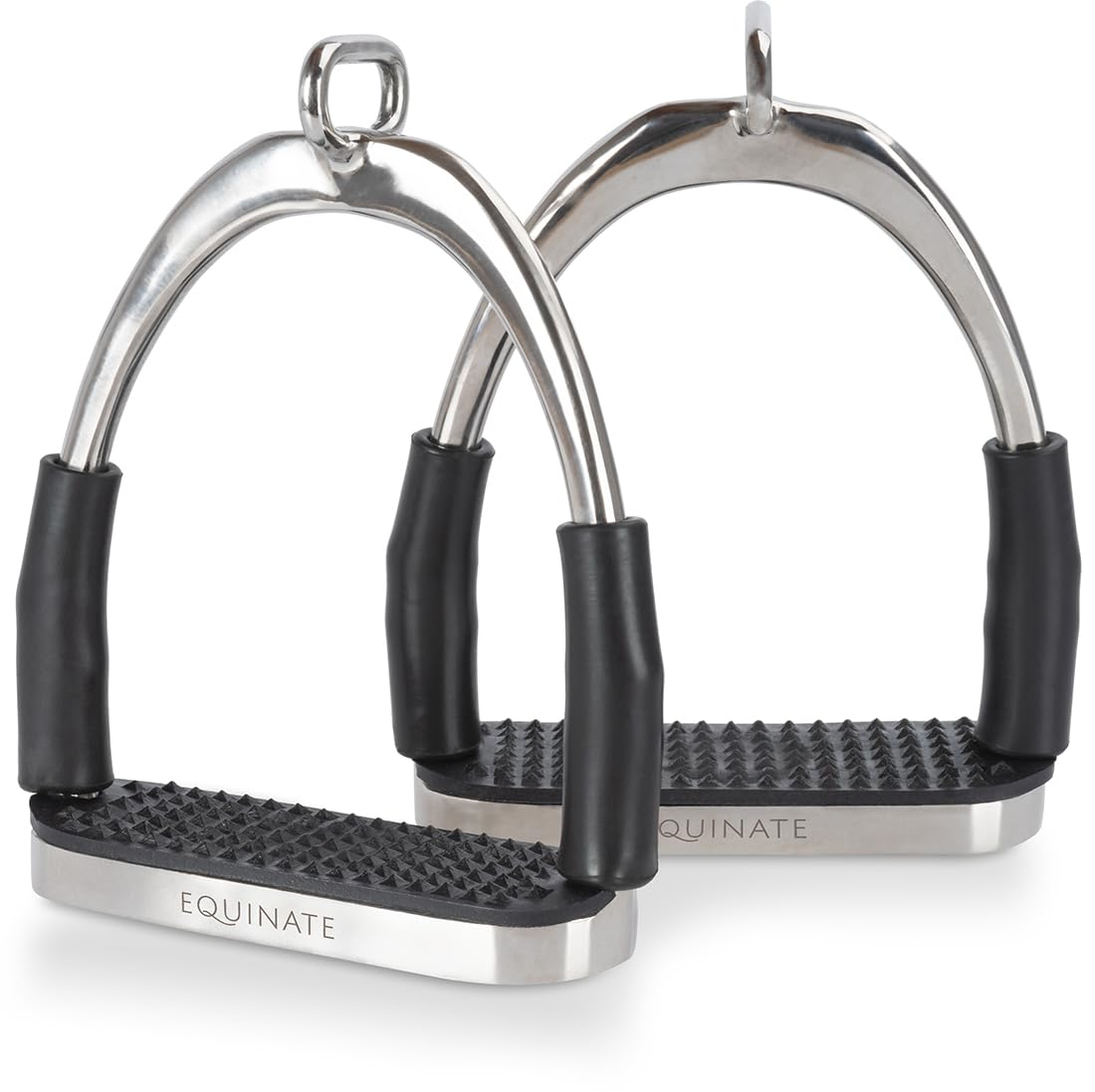 Equinate Estribos de seguridad Charles 12 cm de acero inoxidable – con superficie antideslizante de goma – Estribos para adultos y niños – Alivia los tobillos – 2 unidades