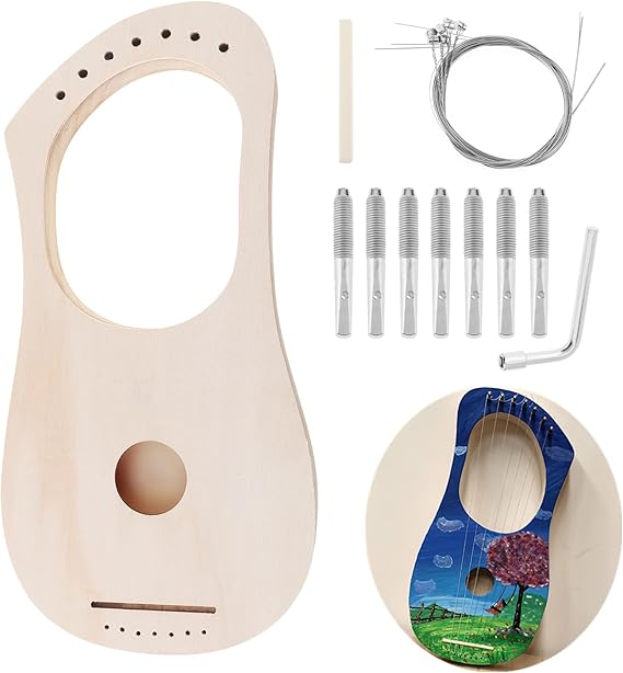 OriGlam Lyre Harp 7 String DIY Kit, Make Your Own Bass Wood Lyres With String Post and Saddle Tuning