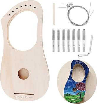 OriGlam Lyre Harp 7 String DIY Kit, Make Your Own Bass Wood Lyres With String Post and Saddle Tuning