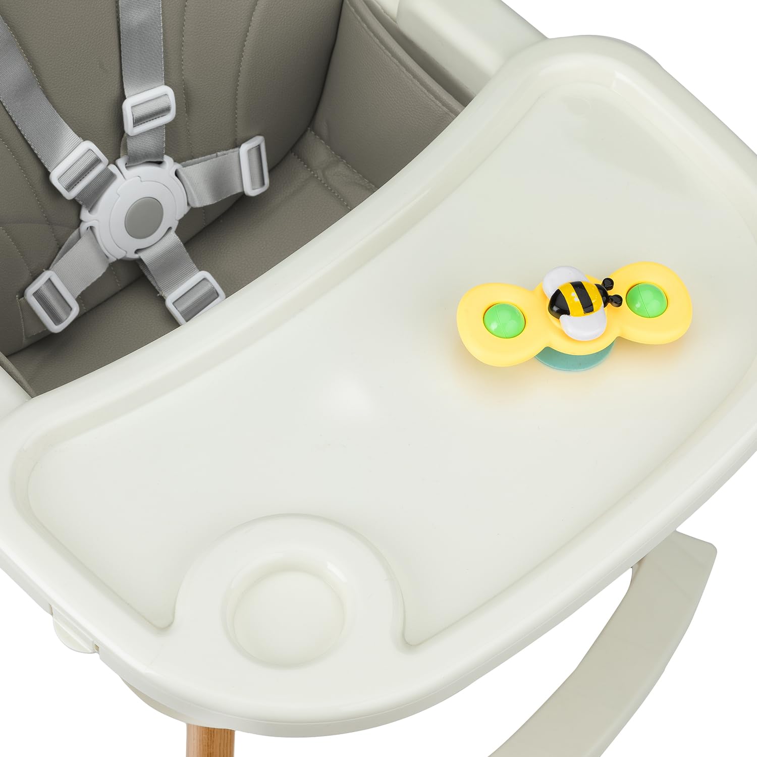 MoMi Seggiolone Pappa Evolutivo 3 in 1 - Sedia Evolutiva per Bambini da 6 a 36 Mesi - Cinture di sicurezza, Rivestimento in ecopelle, Poggiapiedi, Portabicchiere, Gioco con Ventosa - Grigio