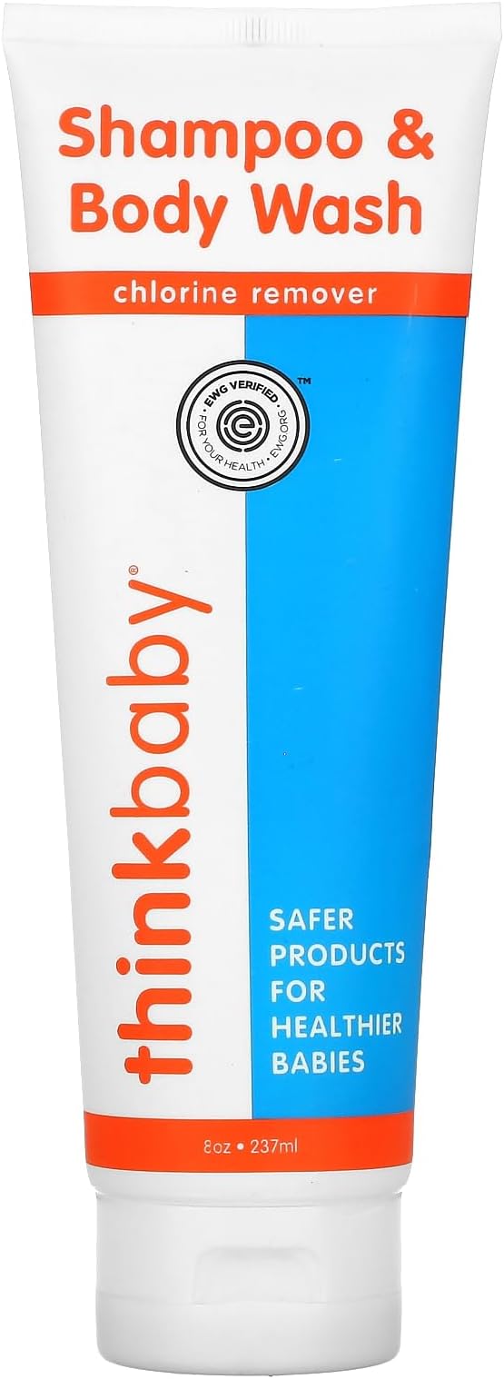 Thinkbaby Chlorine Remover Shampoo & Body Wash – Safe, Gentle After Swim Baby Bath Soap – Natural No Tears Foaming Cleanser for Kids Hair & Body - Papaya, 8oz