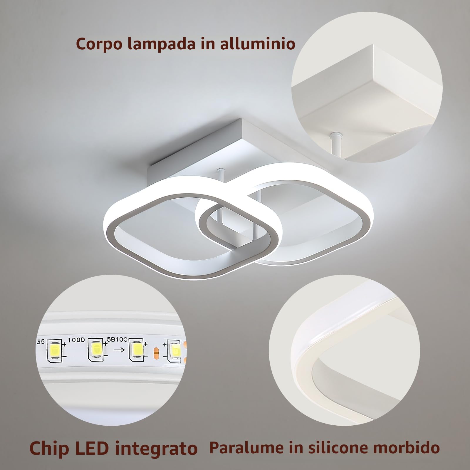 Comely - 2 Plafoniere LED quadrate da Soffitto 24W, 2700LM, con design Moderno. Luce fredda 6500K, adatta ad ogni ambiente come: soggiorno, cucina, bagno, camera da Letto o corridoio, Bianco, 24cm.