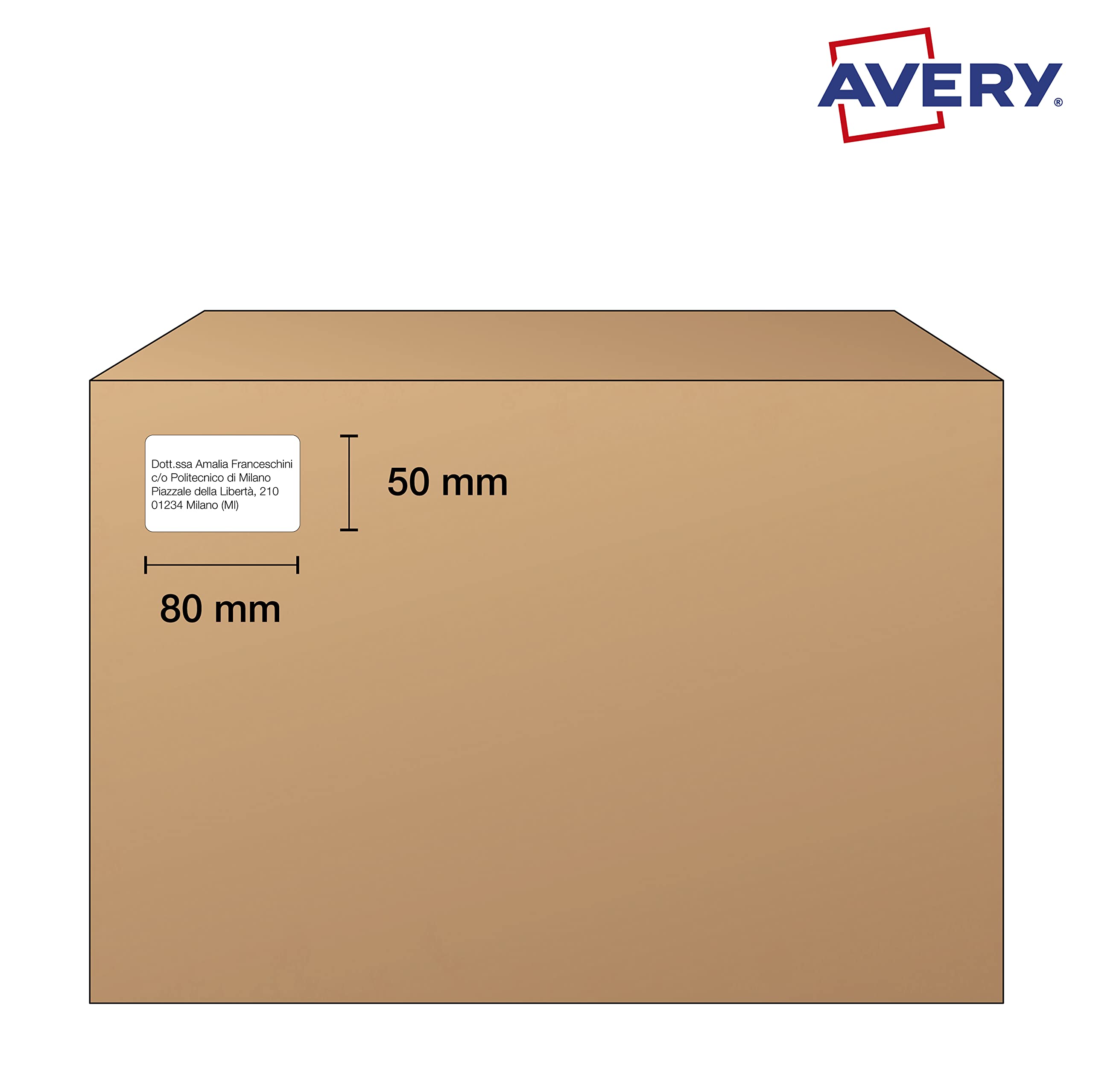 AVERY Etiquetas adhesivas de poliéster blanco, rectangulares, 80 x 50 mm, 8 etiquetas por hoja, formato A4, adhesivo permanente, para impresoras láser o grabables a mano, 100 hojas